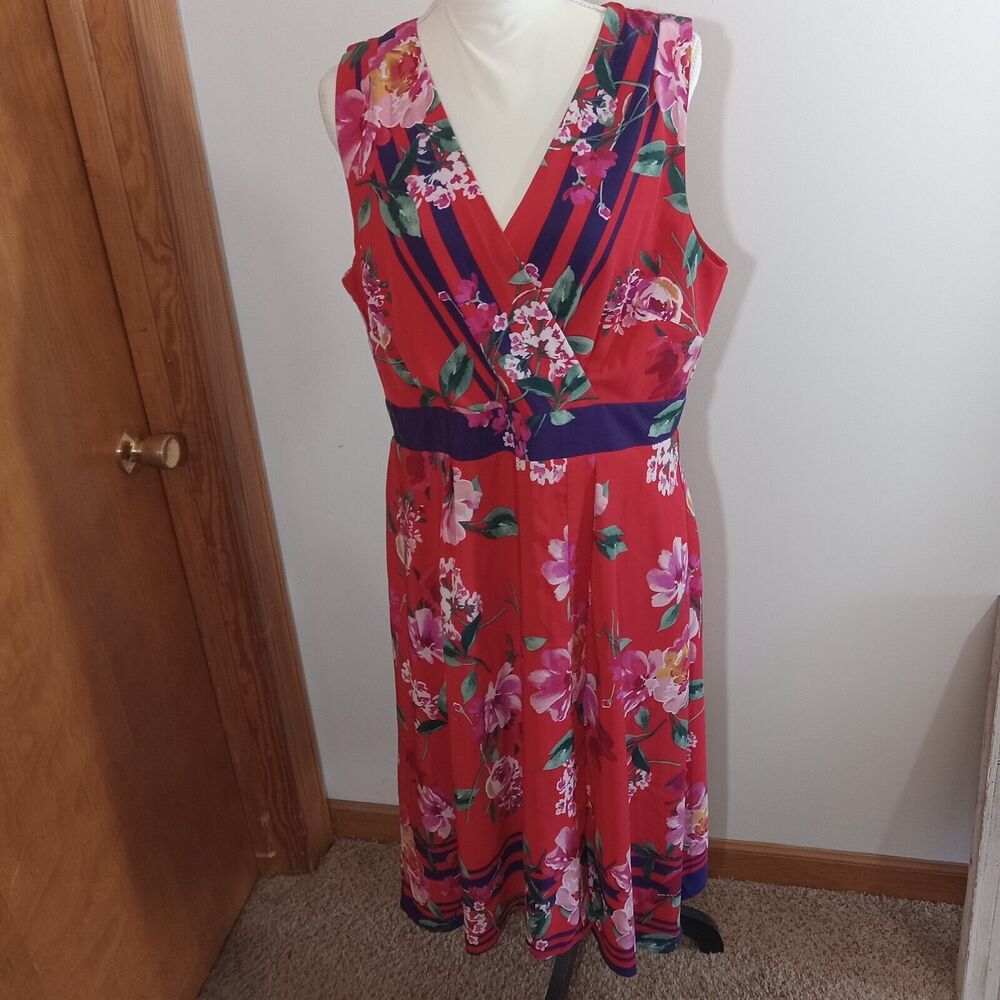 Chris McLaughlin Size 16 Dress Red Pink White Floral Maxi Faux Wraparound